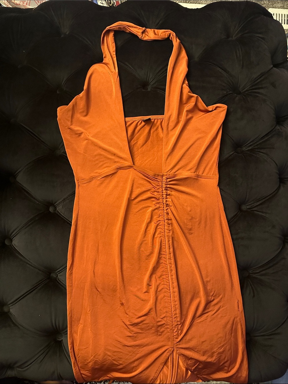 SHEIN Orange Halter Ruched Mini Dress